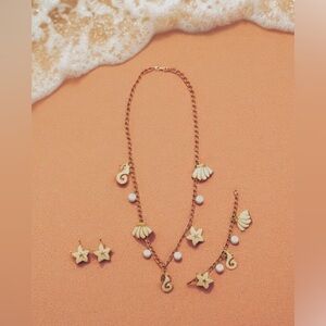 Vintage Signed Napier Nautical Cream Gold Tone Necklace, Bracelet & Earrings